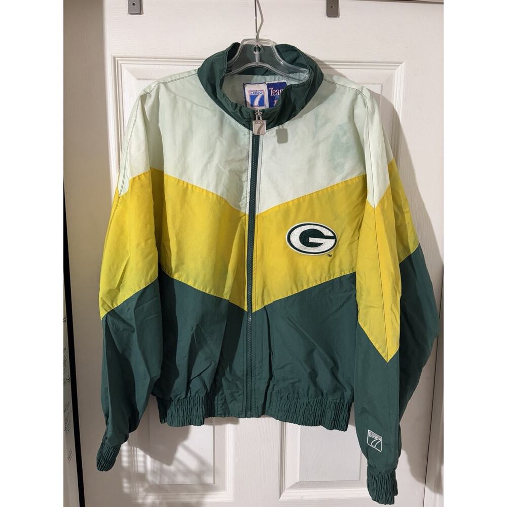 Vintage Logo 7 Green Bay Packers Windbreaker NFL Sz L 90’s